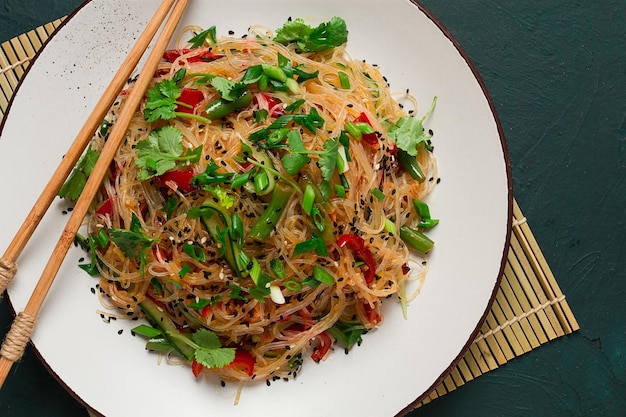 Funchosa Korean salad with vegetables homemade no people