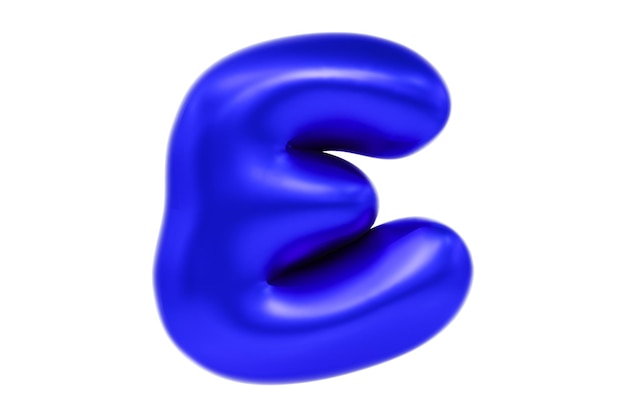 Funny 3D font letter E made of blue balloon cartoon font Premium 3d illustration