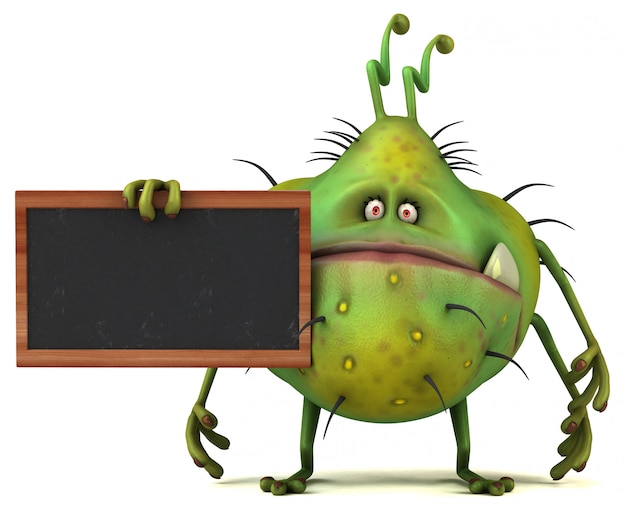 Funny 3D germ bug monster with a chalkboard