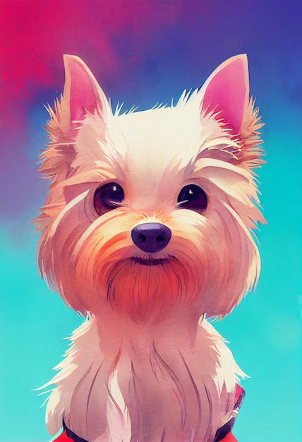 Funny adorable portrait headshot of cute doggy yorkshire terrier dog breed puppy standing facing fro