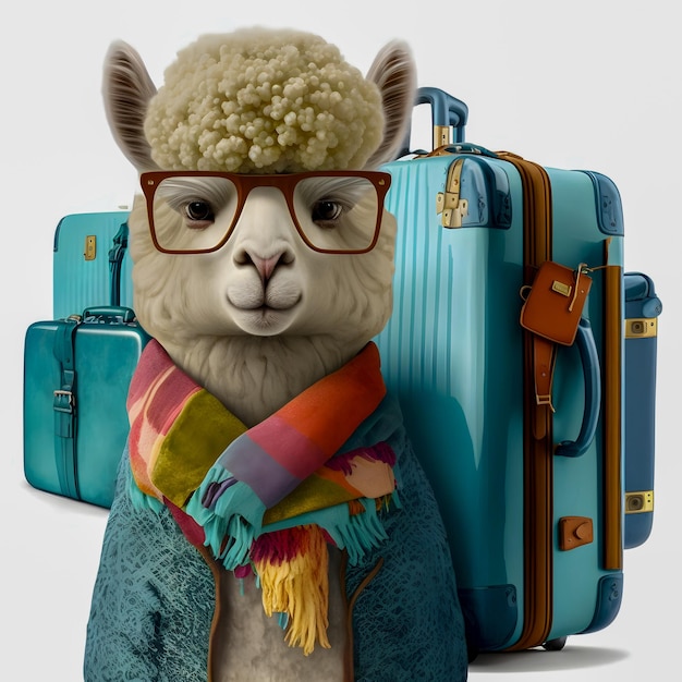 Funny Alpaca going to vacation illustartion