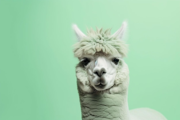 funny Alpaca on light green background