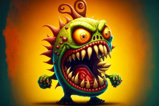 Funny angry monster with fangs coming from traditions of cartoons and comics generative ai