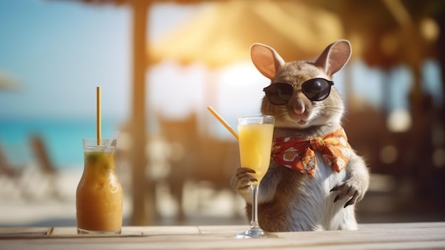 Funny animal drinking cocktails at the bar