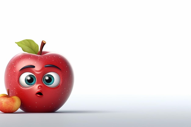 Funny apple character on isolated background 3d render illustration generative ai