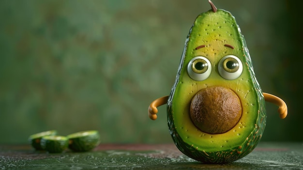 Photo funny avocado cartoon character