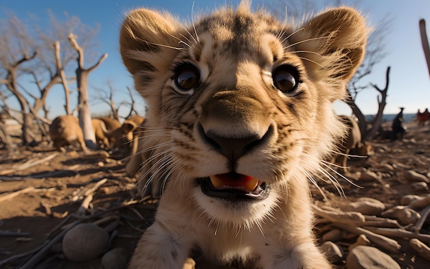 Funny Baby lion selfie photography close up