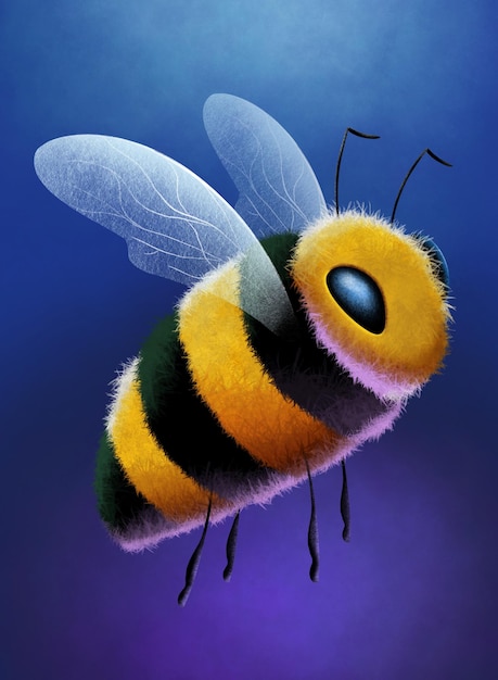 Funny bee on a blue background