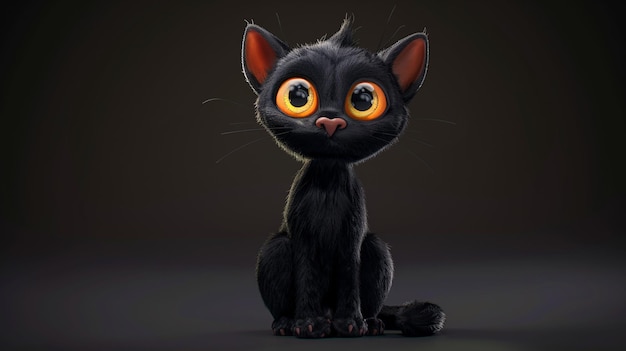 Funny Black Cat 3D Illustration