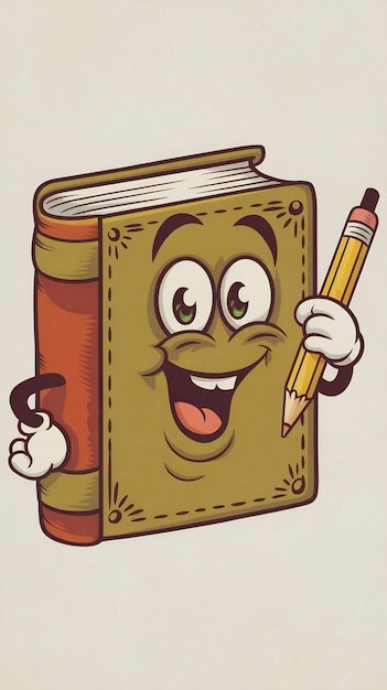 Funny Book with eyes and mouth cartoon style vintage groovy characters