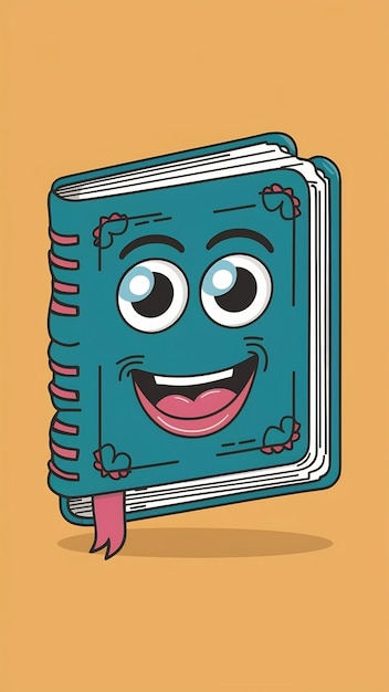 Funny Book with eyes and mouth cartoon style vintage groovy characters