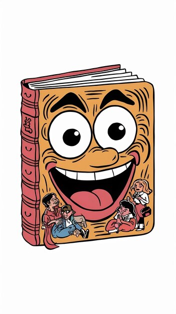 Funny Book with eyes and mouth cartoon style vintage groovy characters