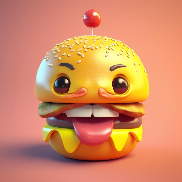 Funny burger character with smiley face Generative ai