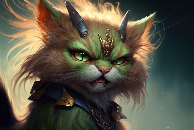 Funny calico furry and enraged with green eyes