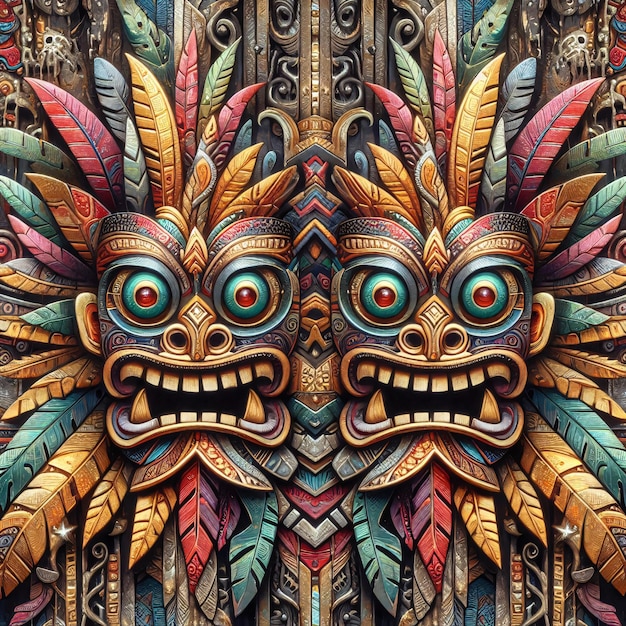 Funny cartonized tiki mask pattern