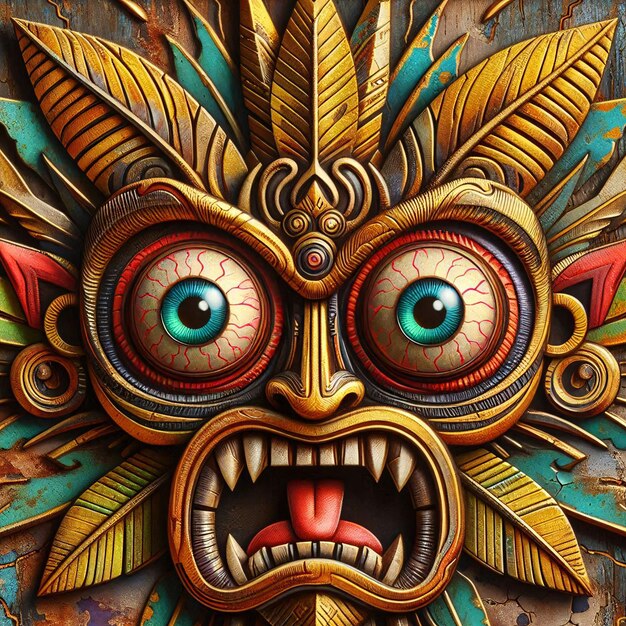 Funny cartonized tiki mask pattern