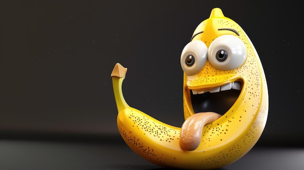 Funny Cartoon Banana with Big Eyes and Tongue Sticking Out