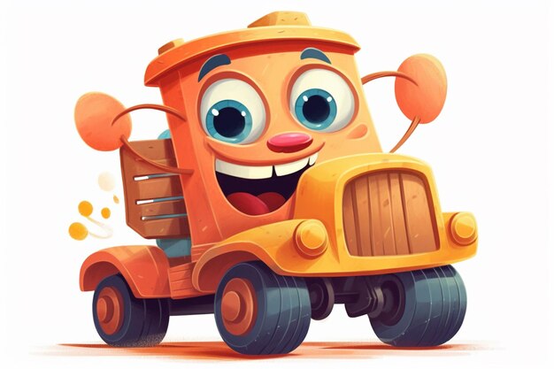 Photo funny cartoon cat driving a tractor on the road vector illustration