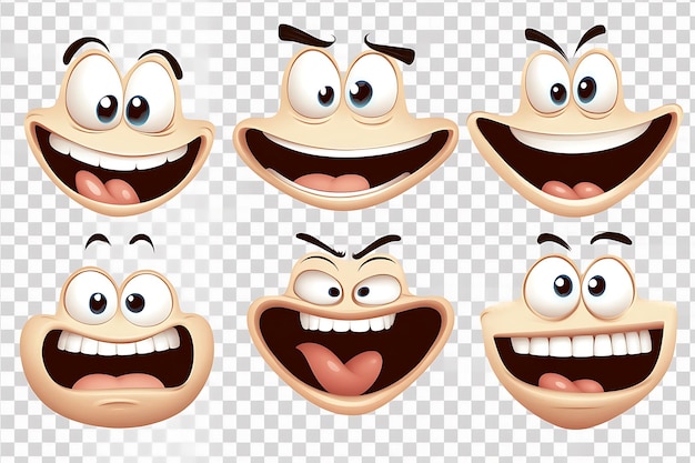 Photo funny cartoon character facial expressions isolated on transparent background