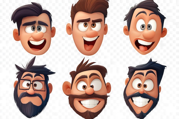 Photo funny cartoon character facial expressions isolated on transparent background