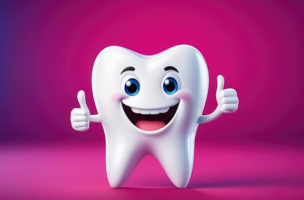 funny cartoon character of healthy tooth making thumbs up gesture pediatric dentistry stomatology