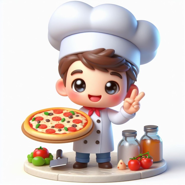 Funny cartoon of chef making pizza World pizza day AI generated