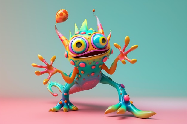 Funny cartoon frog 3D illustration Gradient background