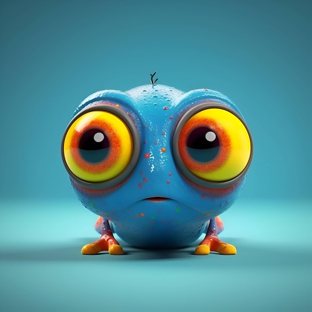 Funny cartoon frog on a blue background 3d illustration