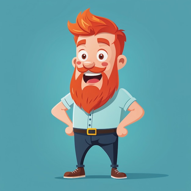 Photo funny cartoon man with red beard on blue background vector illustration