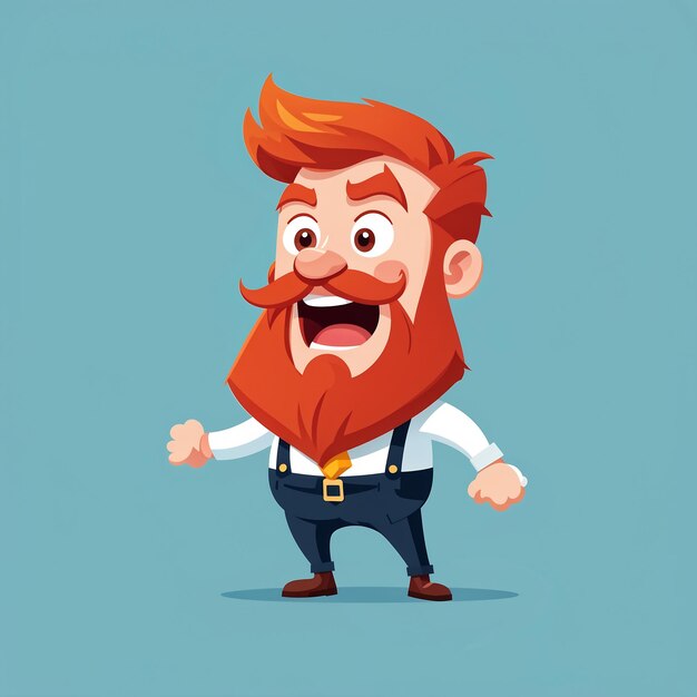 Funny Cartoon Man With Red Beard And Mustache Vector Illustration