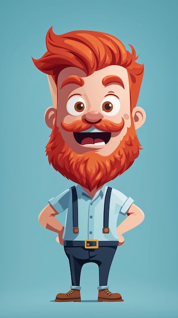 Photo funny cartoon man with red beard and suspenders vector illustration