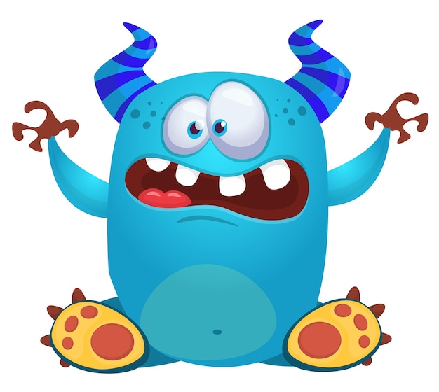 Funny cartoon monster character Illustration of cute and happy alien Halloween vector design isolated