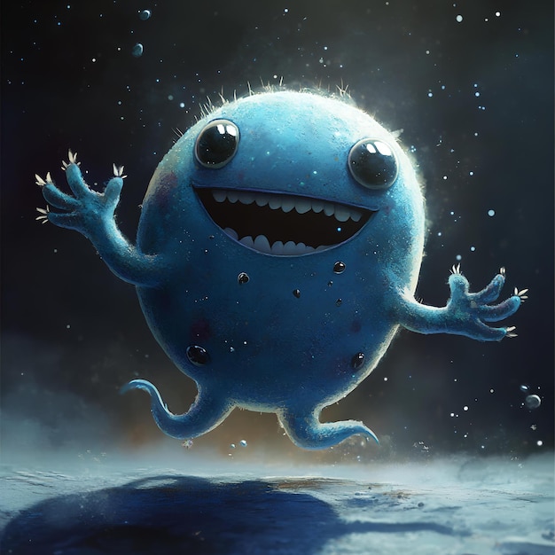 Photo funny cartoon monster in space fantasy illustration of cute alien creature