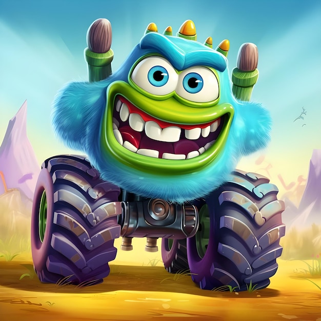 Photo funny cartoon monster truck colorful