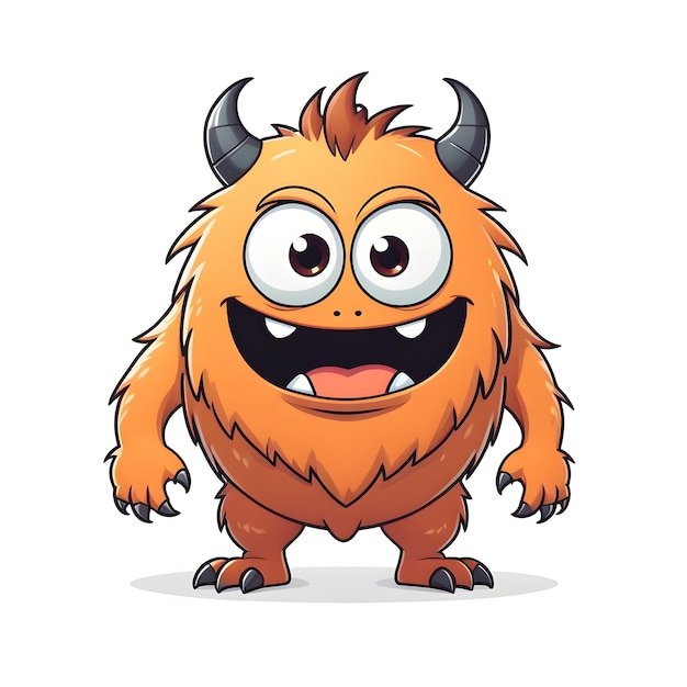 Funny Cartoon Monster With Horns Vector Illustration On White Background