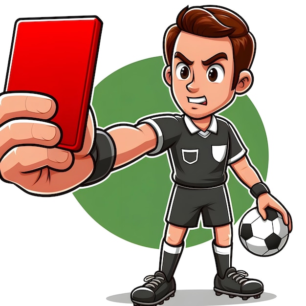 Funny cartoon a red card is shown by a referee