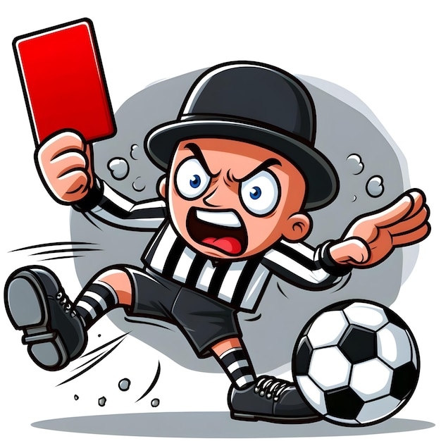 Funny cartoon a red card is shown by a referee