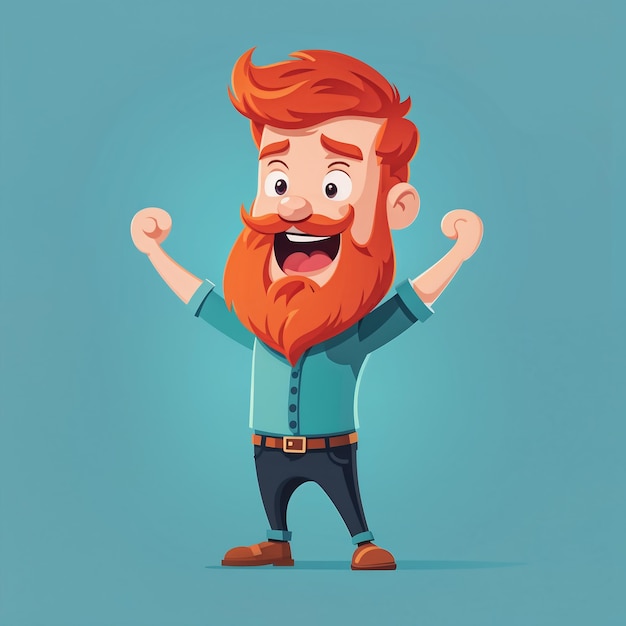 Funny Cartoon RedBearded Man In Blue Shirt Vector Illustration