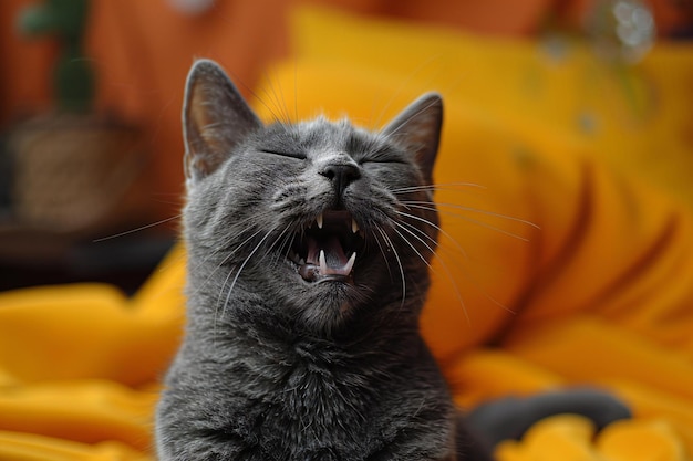 Funny cat yawning closeup Shallow depth of field