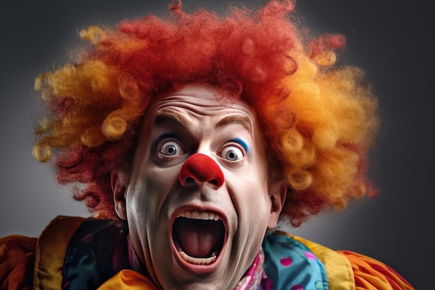 a funny cheerful screaming clown isolated on white background Generative Ai