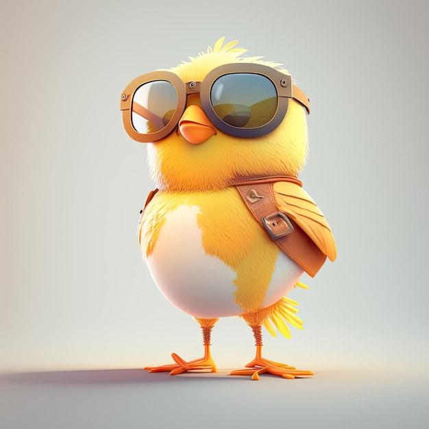 Funny childish bird wearing sunglasses on a color background Generative AI