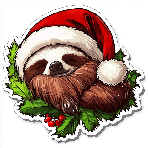 Photo funny christmas sloth vector sticker and illustration