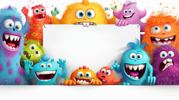 funny colored monsters with a sign