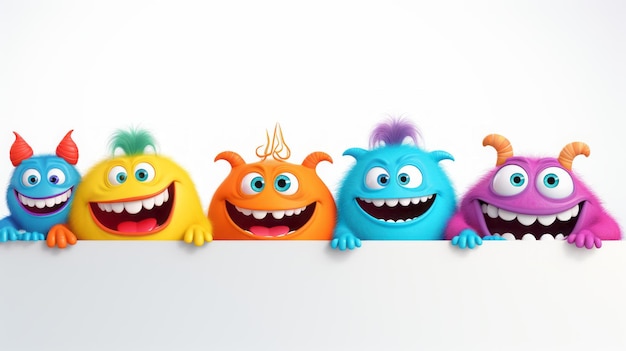 funny colored monsters with a sign