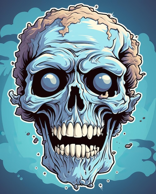 Funny comic drawing of little monster skull sticker