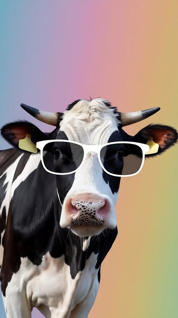 Photo funny cow wearing sunglass on a pastel colorful background