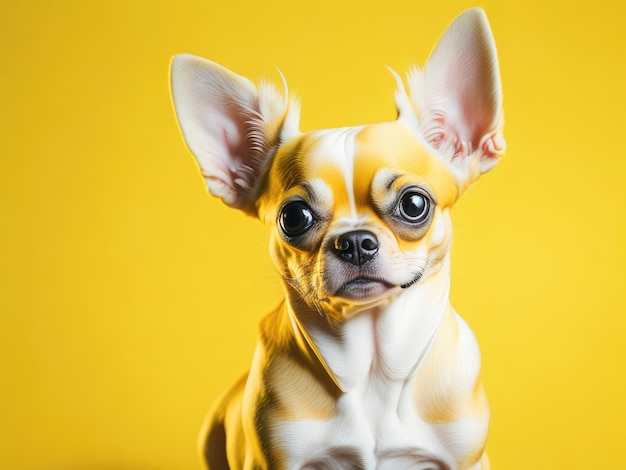 Funny cute chihuahua dog on soft pastel yellow background ai generative