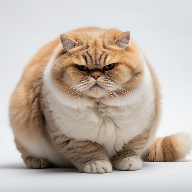 funny cute chubby cat on white background