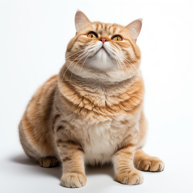 funny cute chubby cat on white background