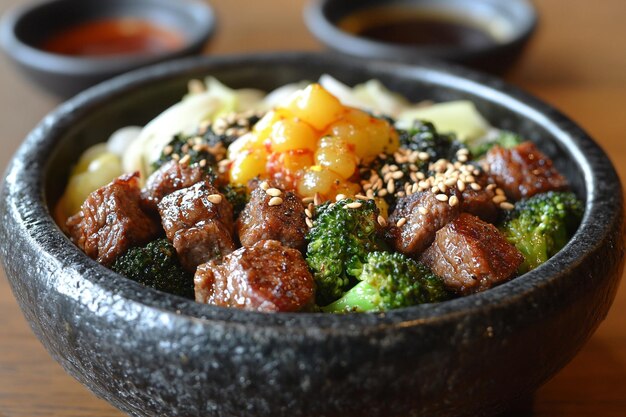 Photo funny and cute delicious broccoli beef bulgogi